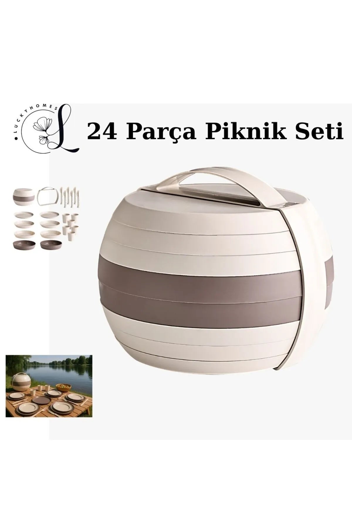 Taşınabilir 24 Parça Piknik ve Kamp Yemek Takımı – 6 Kişilik Piknik Set